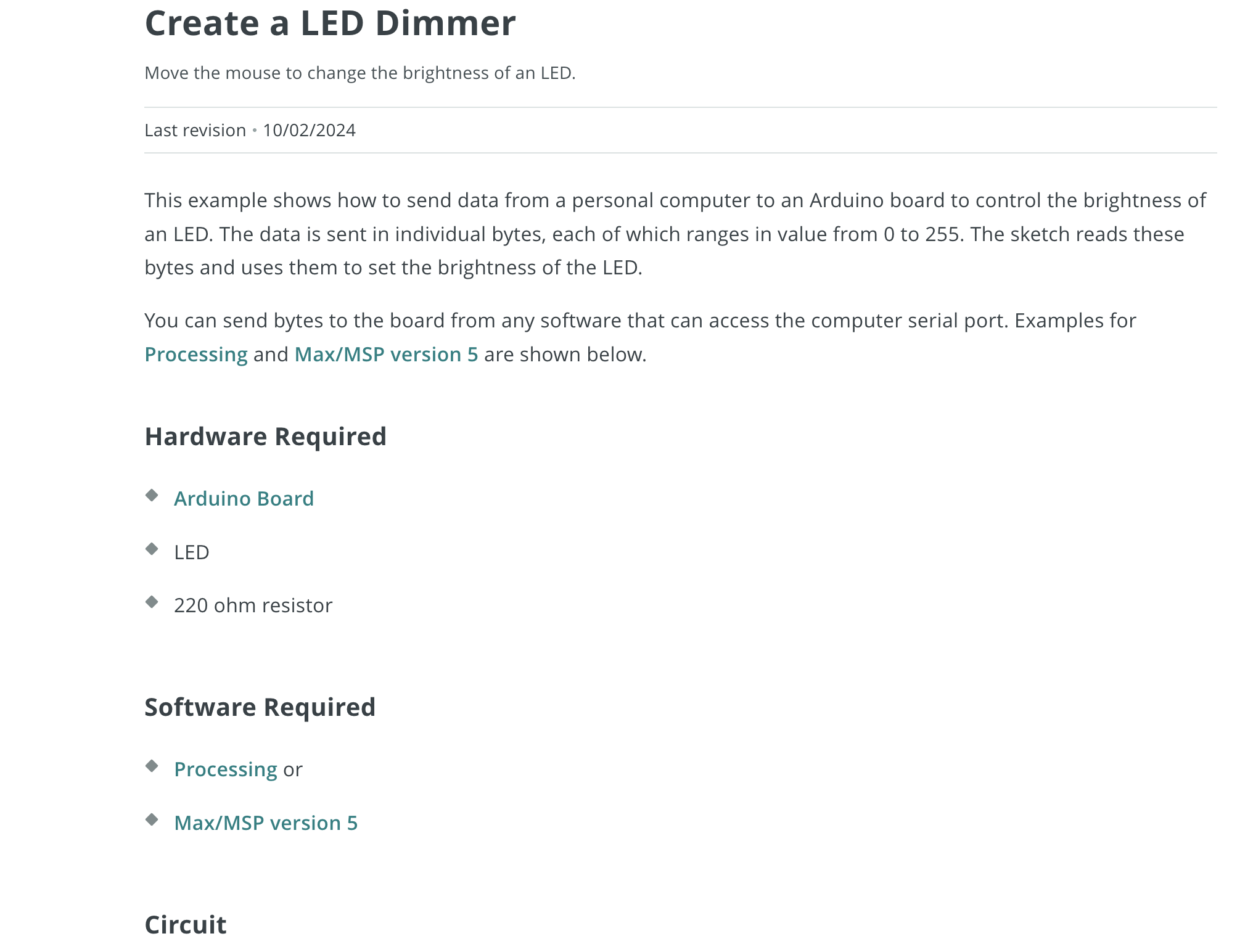 The LED light dimmer tutorial from Arduino